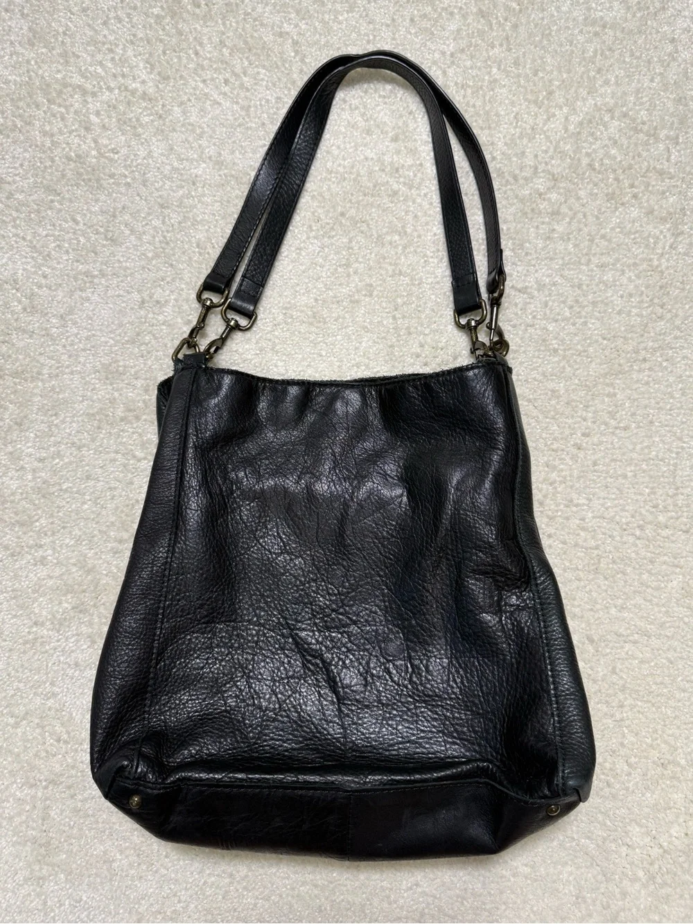 American Leather Co. Austin Triple Entry Bucket Black Shoulder Bag Purse